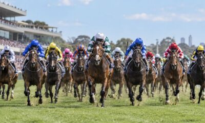 Sir Rupert Clarke Stakes field racing towards the camera at Caulfield